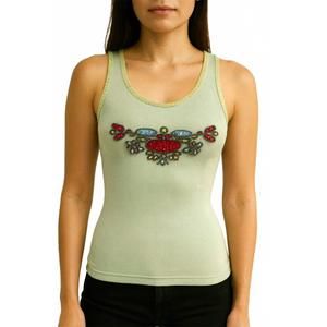 NEW PAPARAZZI sleeveless top with embroidery & beaded works in sage